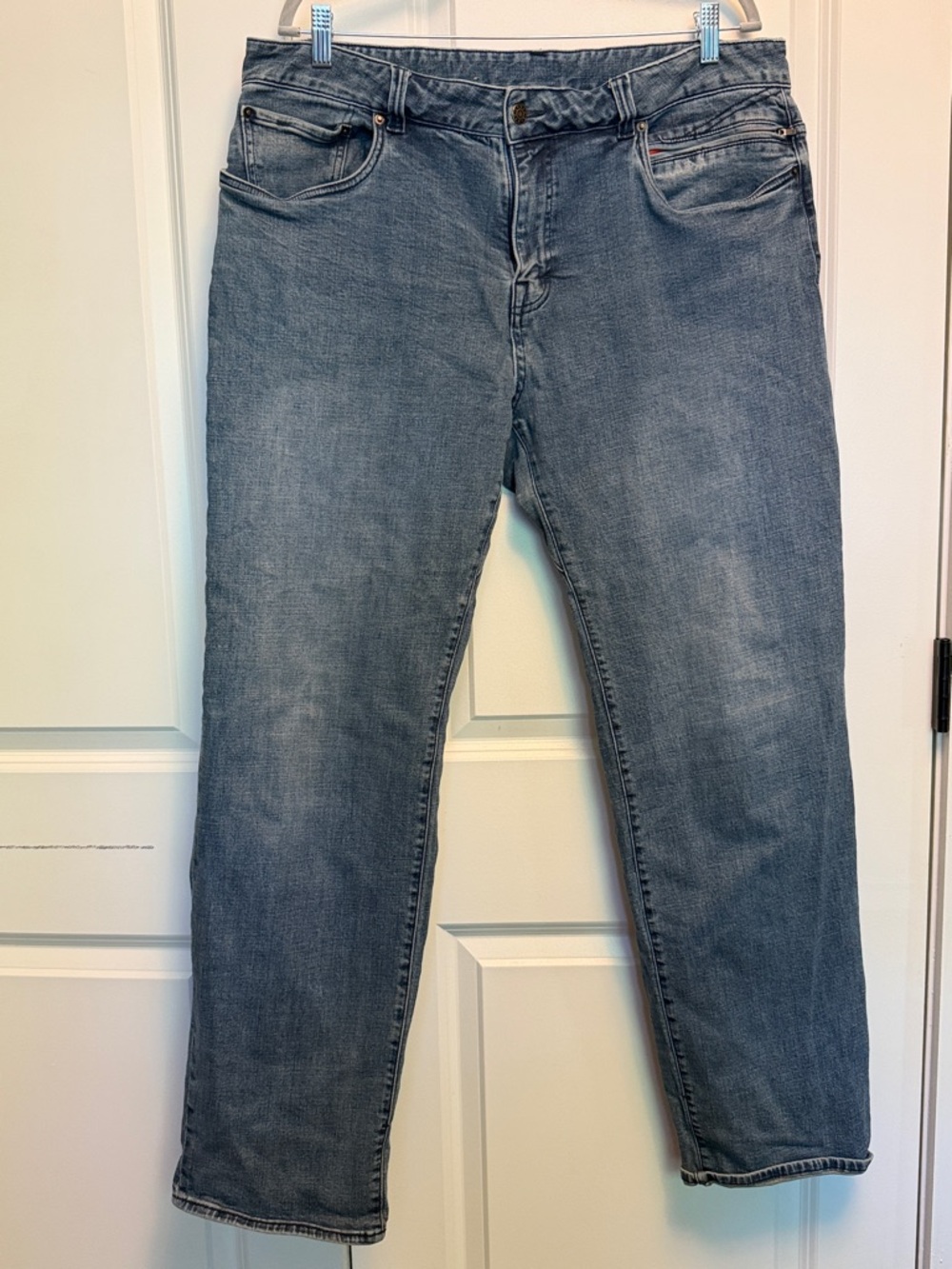 prAna Men's Breathe Slim Fit Jeans Medium Wash Blue Stretch Organic Cotton 38x34